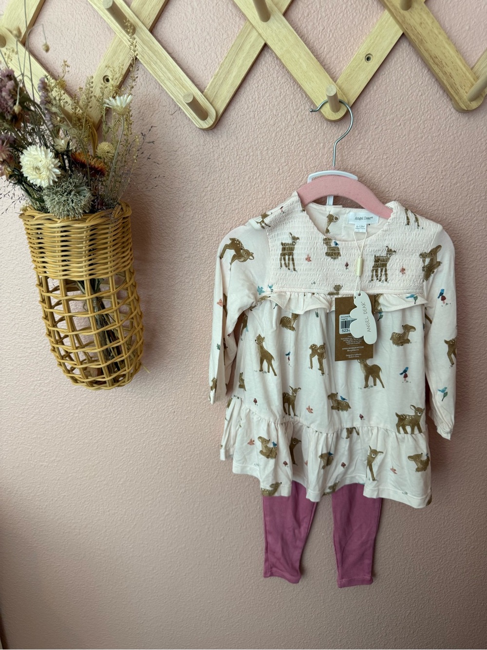 NWT Angel Dear Bamboo Girl Deer Print Dress with Pink Leggings - Picture 2 of 5